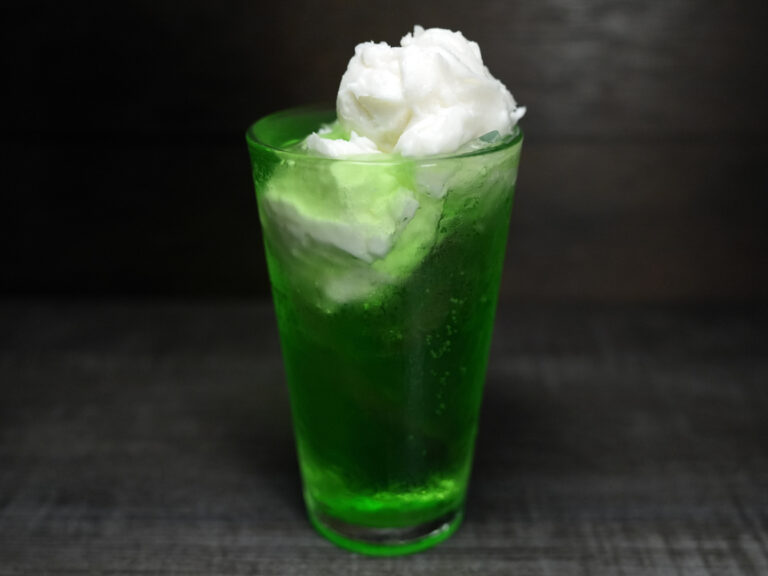 Melon cream soda float with vanilla ice cream at Torrance Yokocho