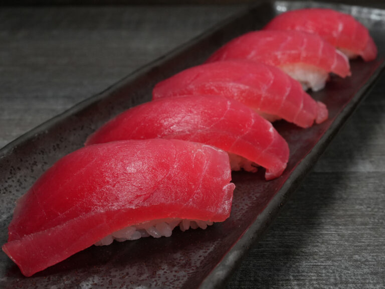 Tuna nigiri sushi, fresh maguro at Torrance Yokocho
