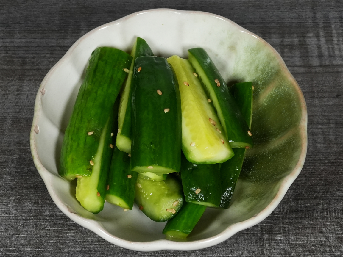 Lightly pickled cucumber, Japanese tsukemono at Torrance Yokocho