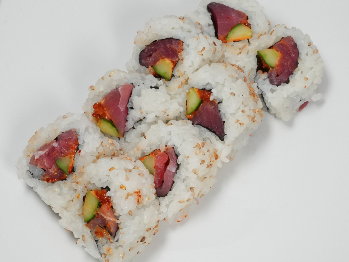 Spicy tuna roll, classic sushi roll at Torrance Yokocho