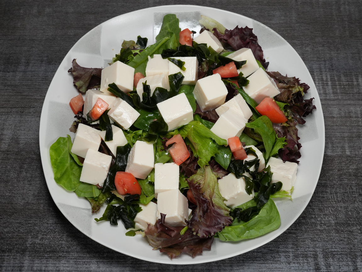 Japanese tofu salad with vegetables and dressing at Torrance Yokocho