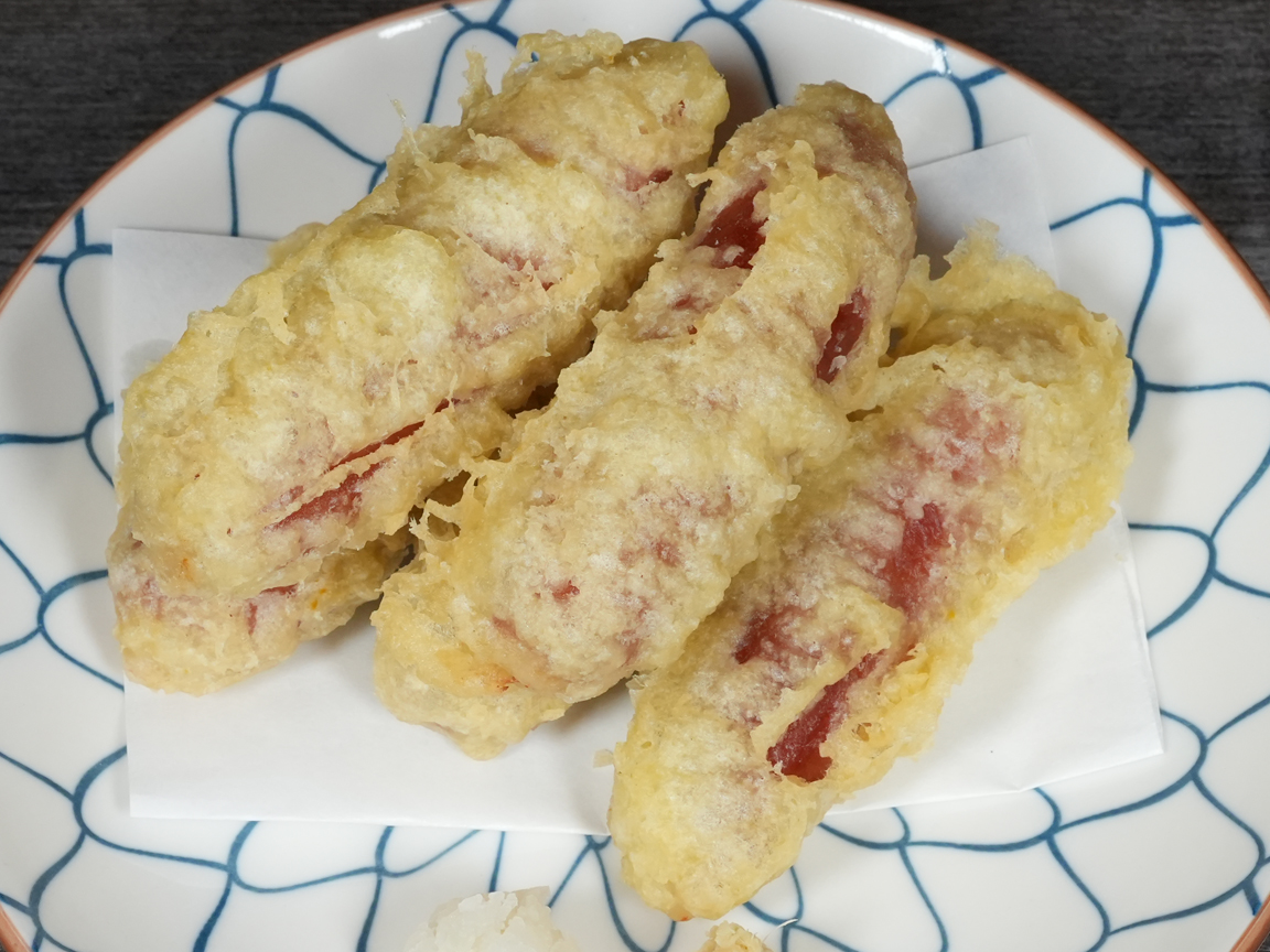 Tempura sausage, 5pcs, crispy Japanese izakaya snack at Torrance Yokocho