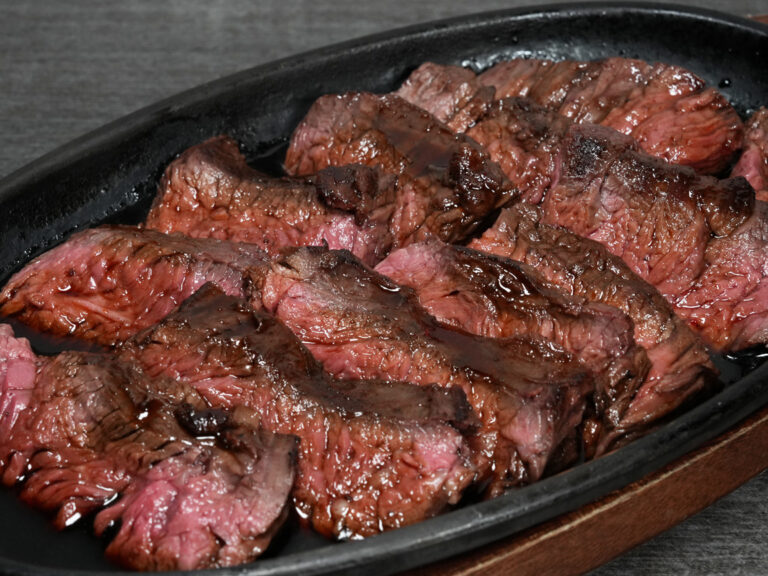 Beef harami steak teppan grilled on hot plate at Torrance Yokocho