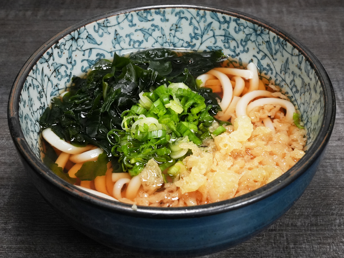 Kake udon, plain hot Japanese udon noodle soup at Torrance Yokocho