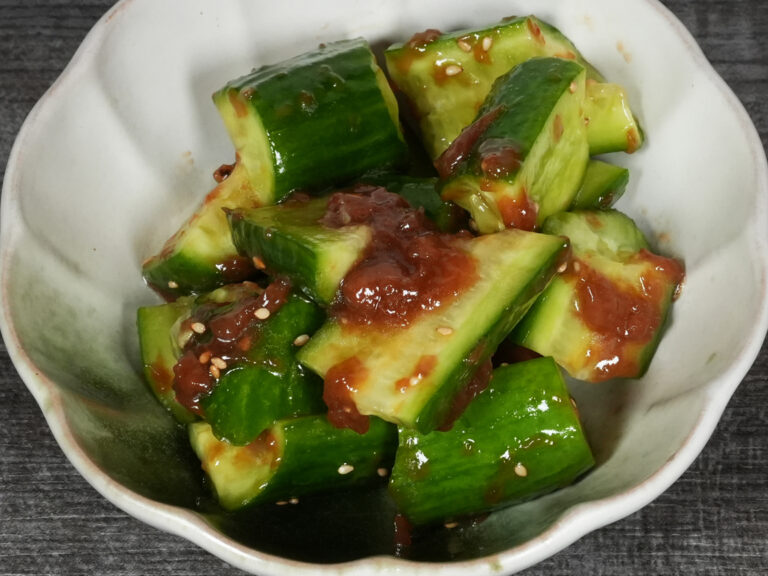 Smashed cucumber with pickled plum sauce at Torrance Yokocho